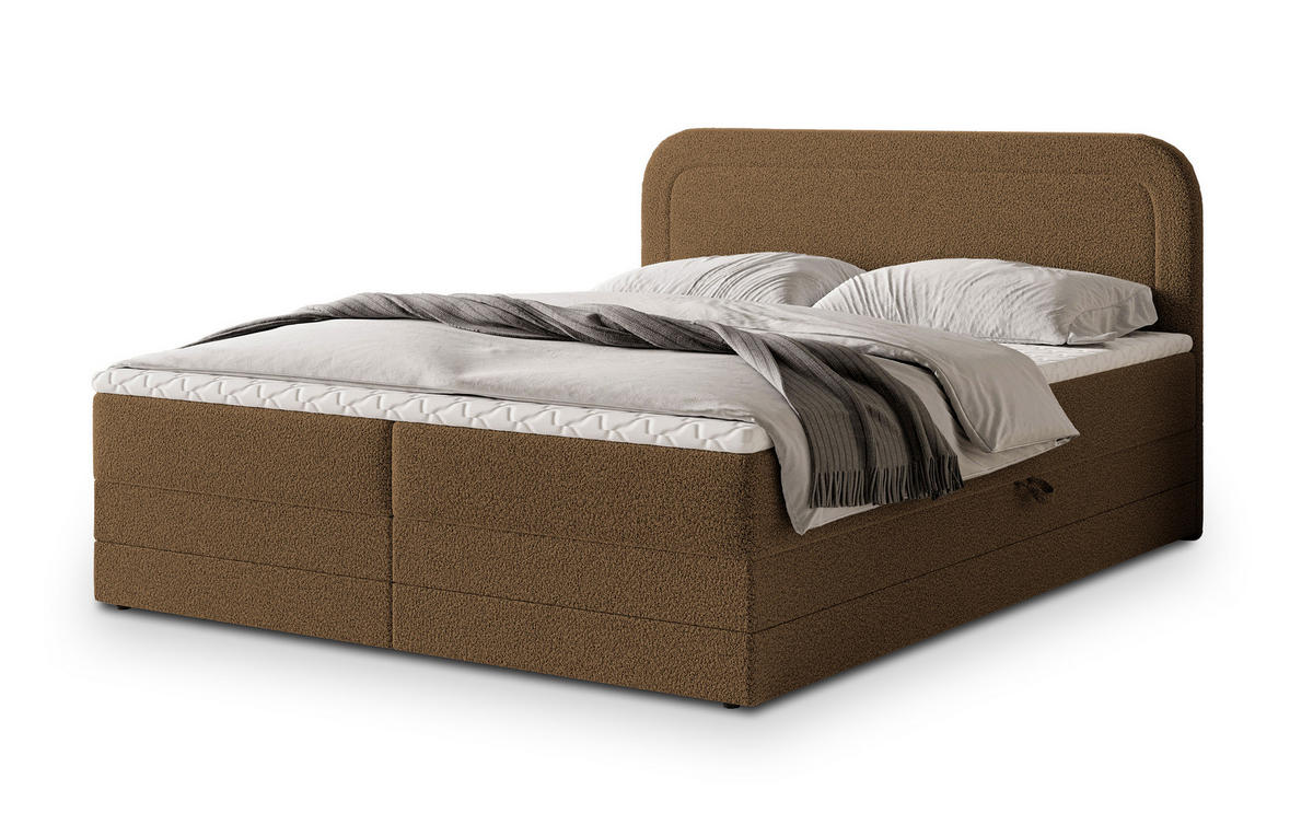 BOXBETT ARMEL 160x200 cm mit Matratze und Topper - Braun - Braun, Holz (160/200cm) - MASSENO