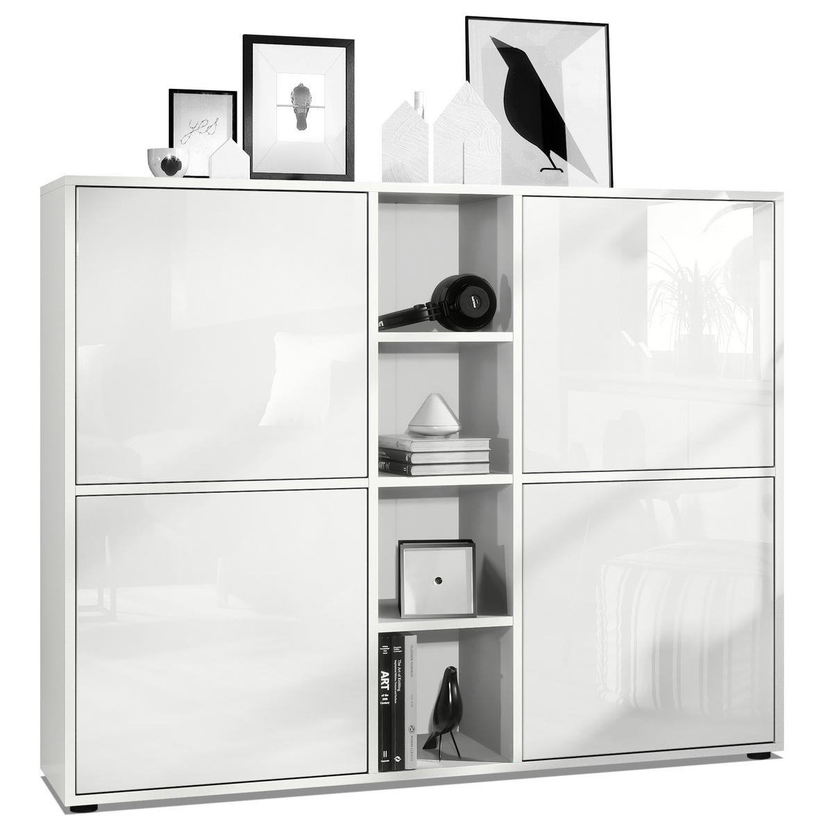 HIGHBOARD Cuba Türen in Weiß Hochglanz - Weiß Hochglanz, Holzwerkstoff (130.5/105.5/35.5cm) - Vladon