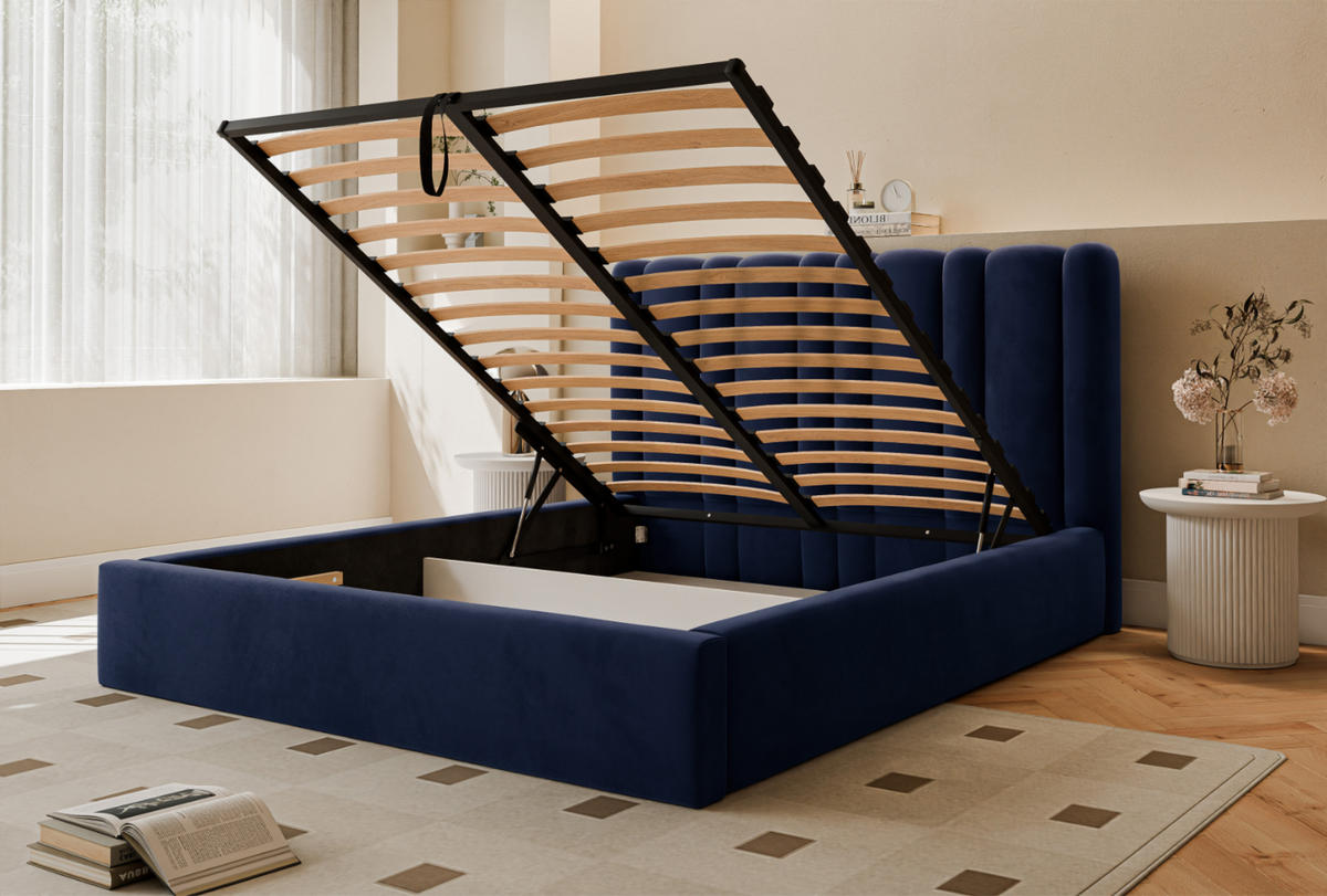 POLSTERBETT Vibo 120x200 cm, Nachtblau - Dunkelblau, Textil (120/200cm) - Fedve