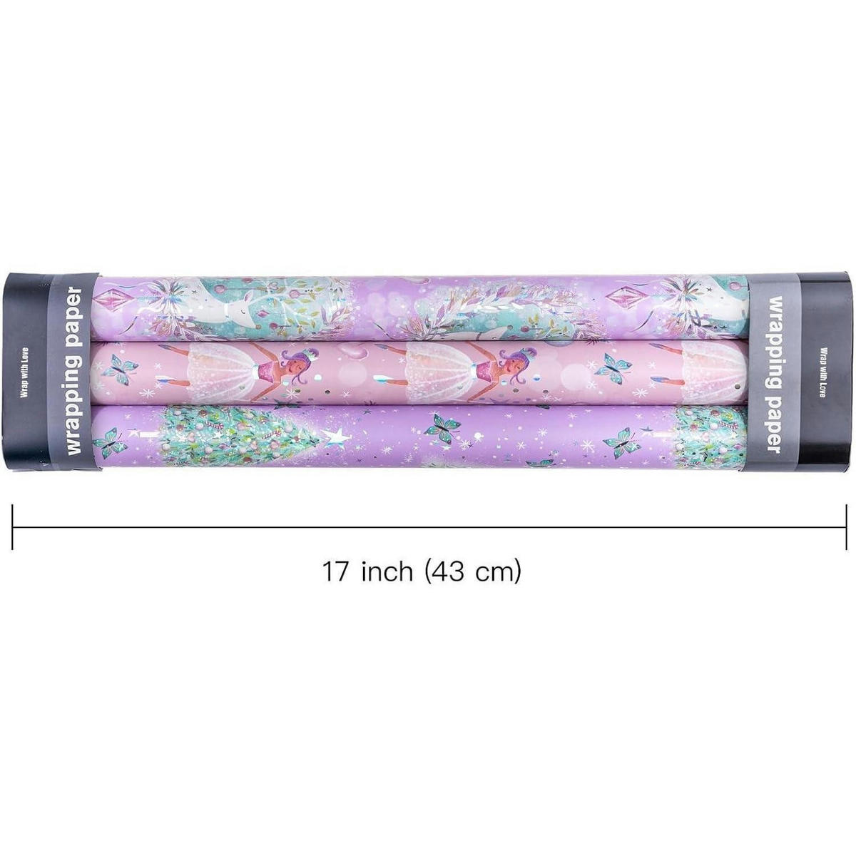 GESCHENKPAPIER 3 Rollen 43,2 cm x 3 m Weihnachtsdesign mit Metallic-Folie - Lila, Papier (4/44/10cm)