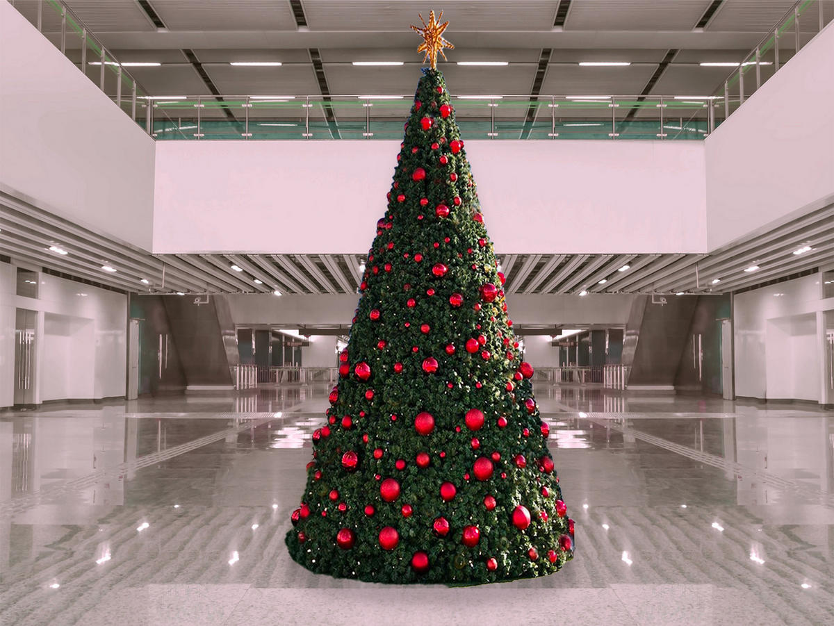 LAALU WEIHNACHTSBAUM geschmückt künstlich mit 74 Ornamenten BASIC RED 500 cm Baum mit Ständer und Weihnachtsornamenten - Rot/Grün, Kunststoff (500cm) - LAALU