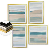 WANDBILDER 4er Set - 50x50 cm & 40x60 cm Goldrahmen - Abstrakte blaue Landschaften - Goldfarben, Kunststoff (50/50cm) - ArtPrintCave