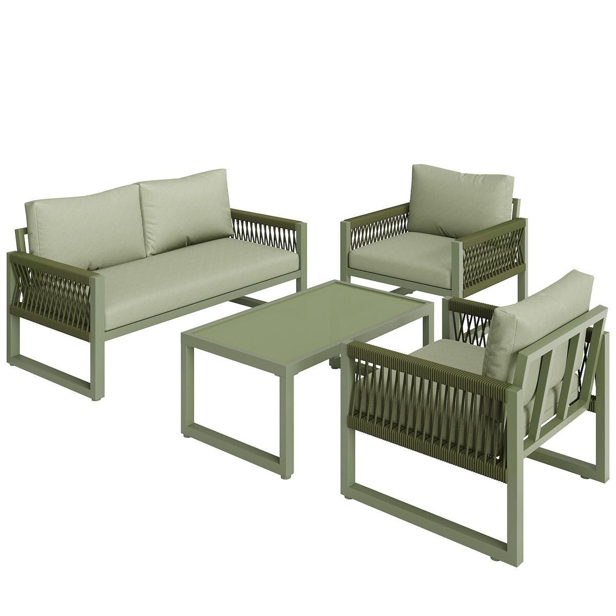 GARTEN-LOUNGE-SET Loungesessel-Set Grün 4-tlg. - Grün, Metall - ComfortXL