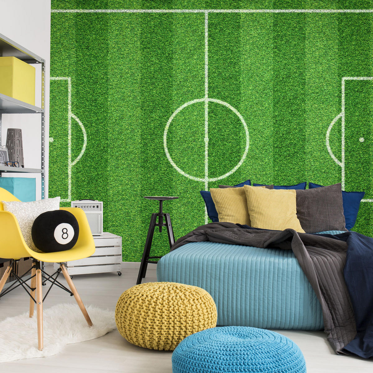 FOTOTAPETA Pre Študentskú Izbu Štadión Vtáčia Perspektíva Trávnik Ihrisko 250 x 175 cm - biela/zelená, papier (250/175cm) - Muralo