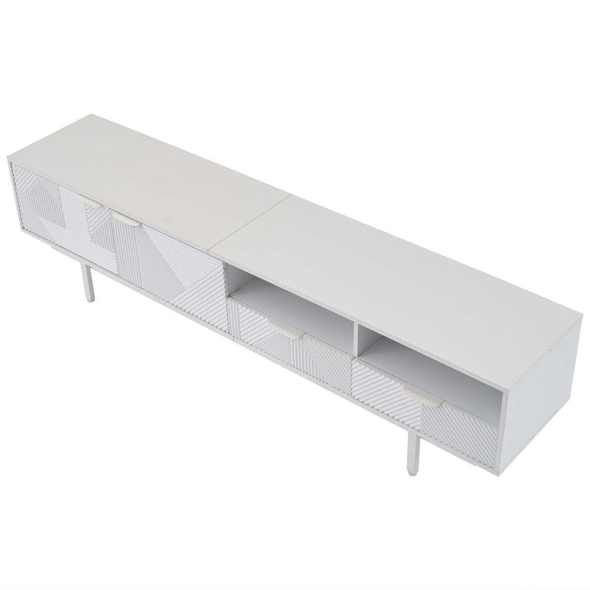 TV-SCHRANK 200/40/51 cm weiß Spanplatte mit geometrischem Linienstil für bis zu 90 Zoll Fernseher - Weiß, Holzwerkstoff (200/51/41cm) - OKWISH