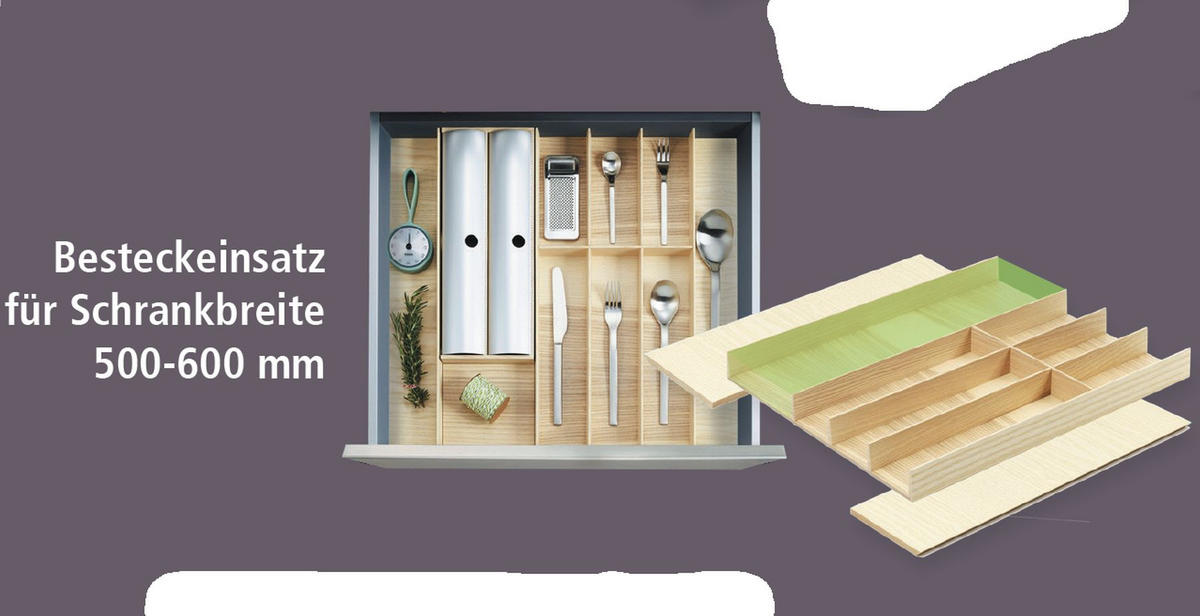 BESTECKEINSATZ FineLine Breite 38-61cm Holz Eiche hell Schublade 50-60cm - Eichefarben, Holz (38.5/4.3/47.2cm)