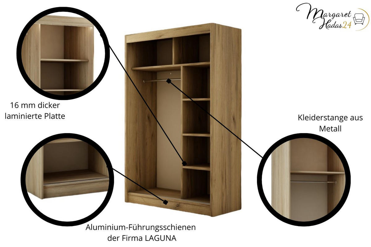 SCHWEBETÜRENSCHRANK Padwa 120 cm mit Spiegel 2-türig, Eiche sonoma - Sonoma Eiche, Kunststoff (120/215/61cm) - Margaret Hadas24