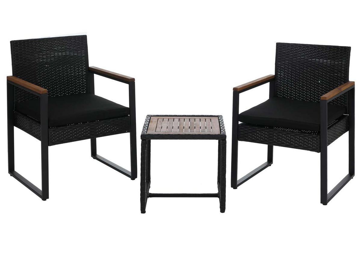 LOUNGE-SET Garten 2x Stuhl Schwarz Polster Schwarz - Schwarz, Metall - PROREGAL