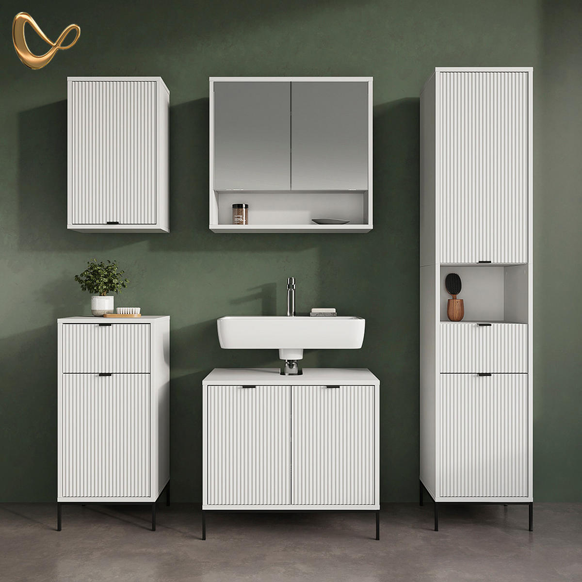 BADMÖBEL-SET ATERNO Weiß 5 Teile - Weiß, Holzwerkstoff (70/63/45cm) - Livinity®