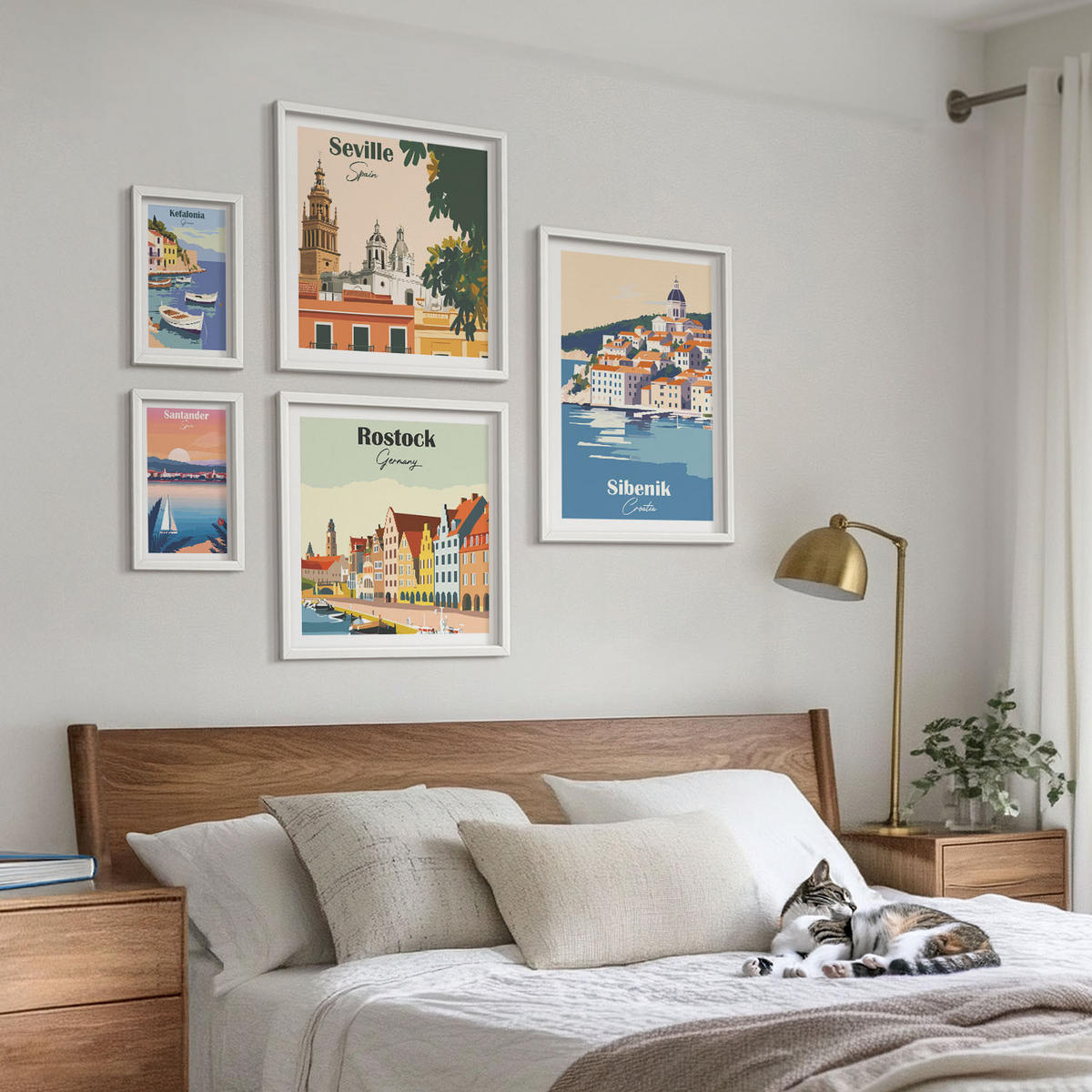 WANDBILDER 5er-Set - 50x50 cm & 20x30 cm & 40x60 cm Weißer Rahmen - Berglandschaften und Städte - Weiß, Kunststoff (40/60cm) - ArtPrintCave