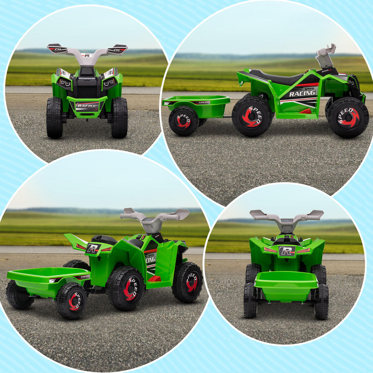 MINI ELEKTRO-QUAD KINDER, Grau+Schwarz+Blau+/Grün/Rot, Kunststoff+ Metall - Grün, Metall (106/41.5/48.5cm) - HOMCOM