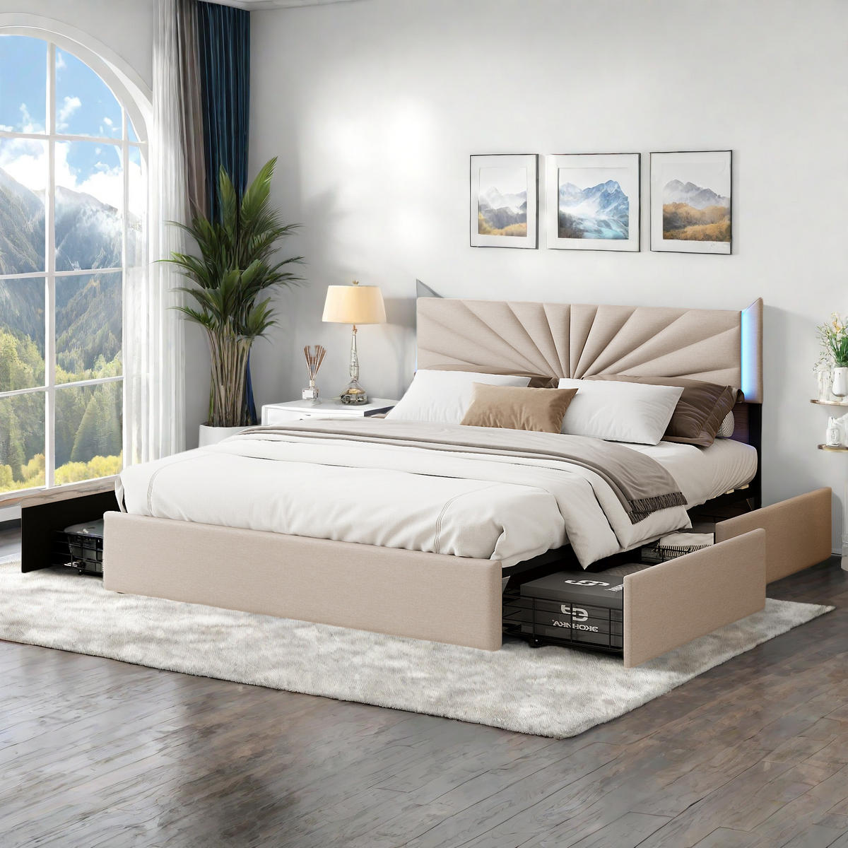 ČALÚNENÁ posteľ 160x200cm ľanová LED - béžová, kompozitné drevo (160/200cm) - SHOPENTRA