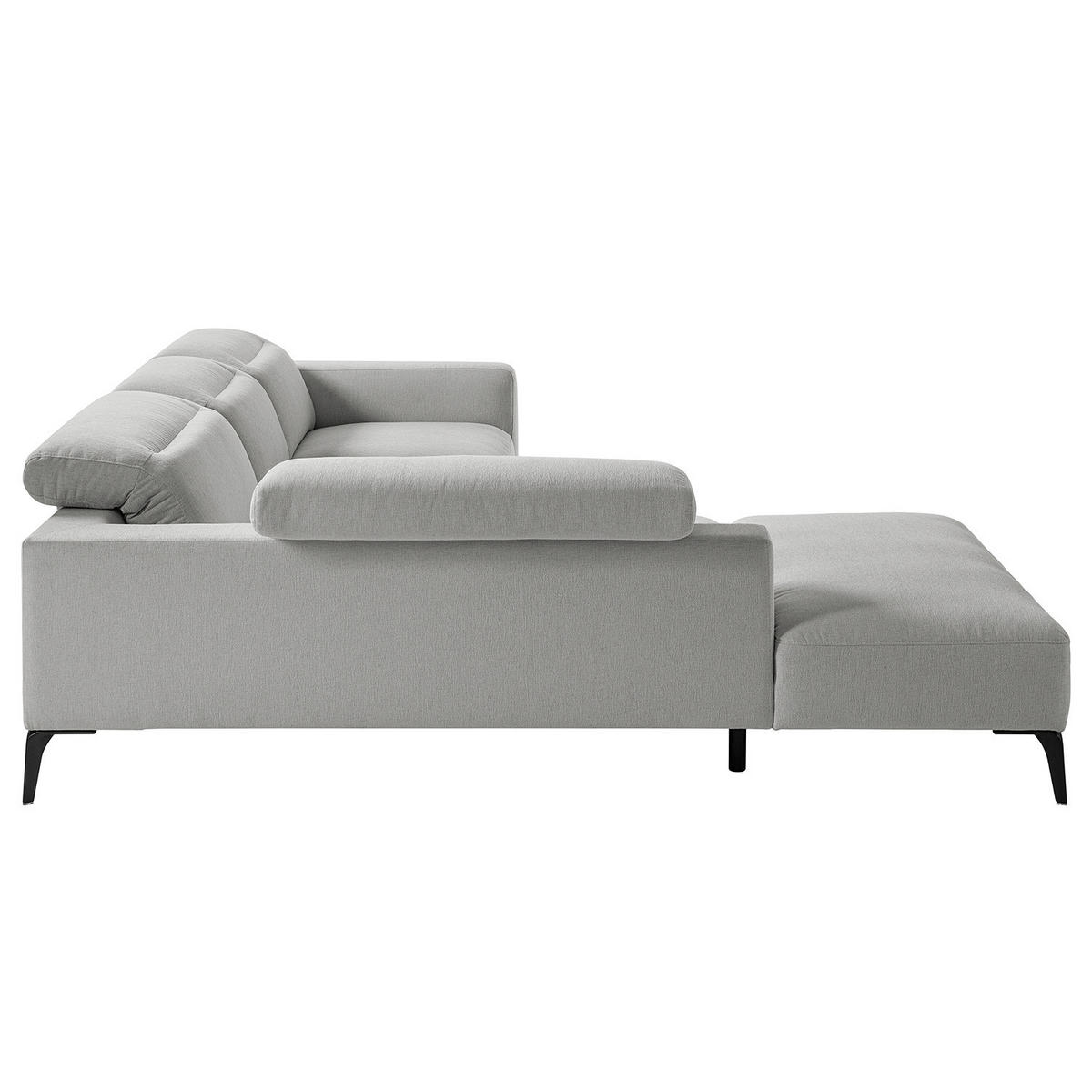 ECKSOFA mit Ottomane - Hellgrau/Schwarz, Textil/Metall (263/238cm) - home24