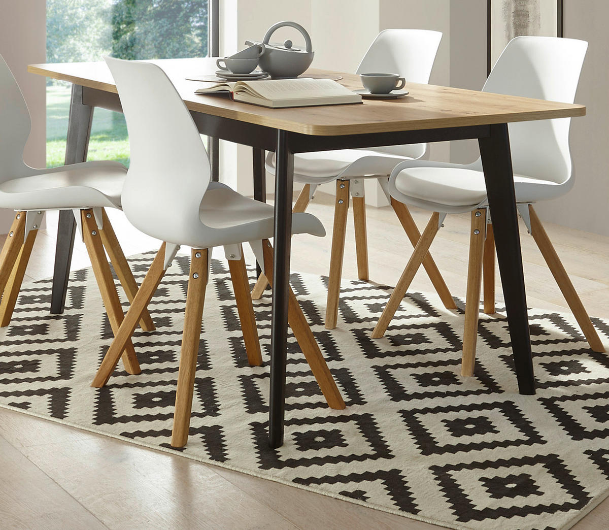 ESSTISCH Eiche Artisan, schwarz, Küchentisch ausziehbar 140 - 180 x 75 cm - Eichefarben/Schwarz, Holzwerkstoff/Kunststoff (180/75/80cm) - Furn.Design