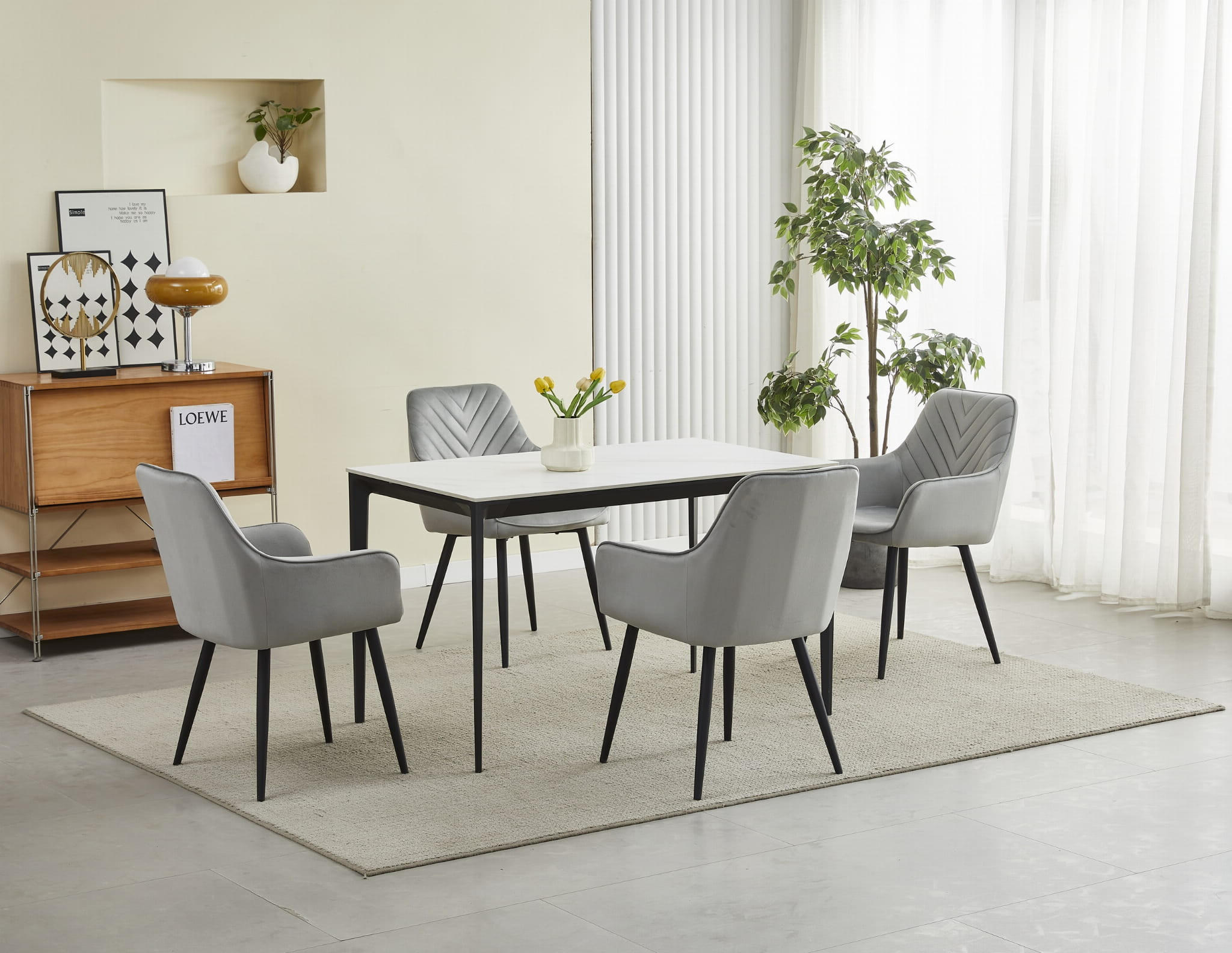 STUHL NEMI 2-er Set, Silbergrau, Schwarz, mit Samtstoff gepolstert - Hellgrau, Textil/Metall (54/84/61cm) - Komodee