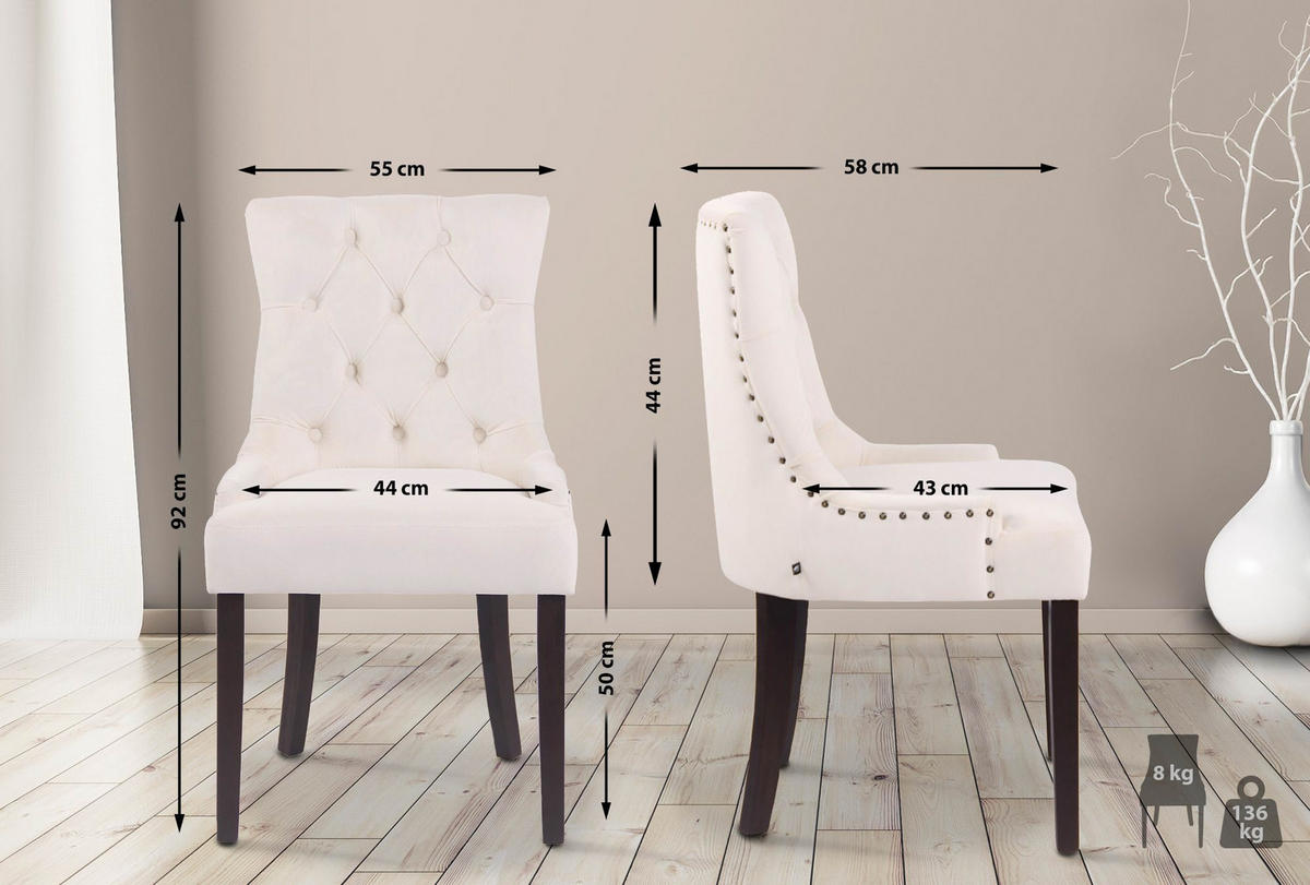 STUHL Samt creme - Creme, Holz/Textil (55/92/58cm) - CLP
