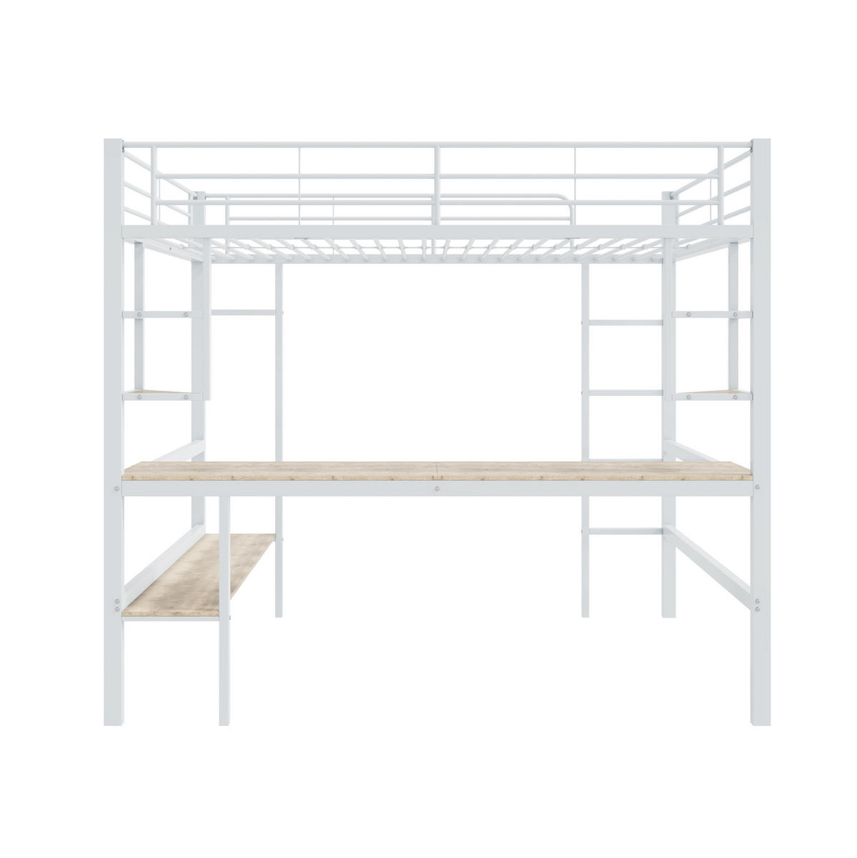 HOCHBETT 140/200 cm Metallbett mit Schreibtisch und Regalen in Weiß - Weiß, Metall (140/200cm) - OKWISH