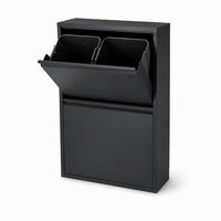 MÜLLEIMER Schwarz 4-Fächer Metall kippbar 4x18 l - Schwarz, Kunststoff/Metall (60/93/25cm) - Relaxdays