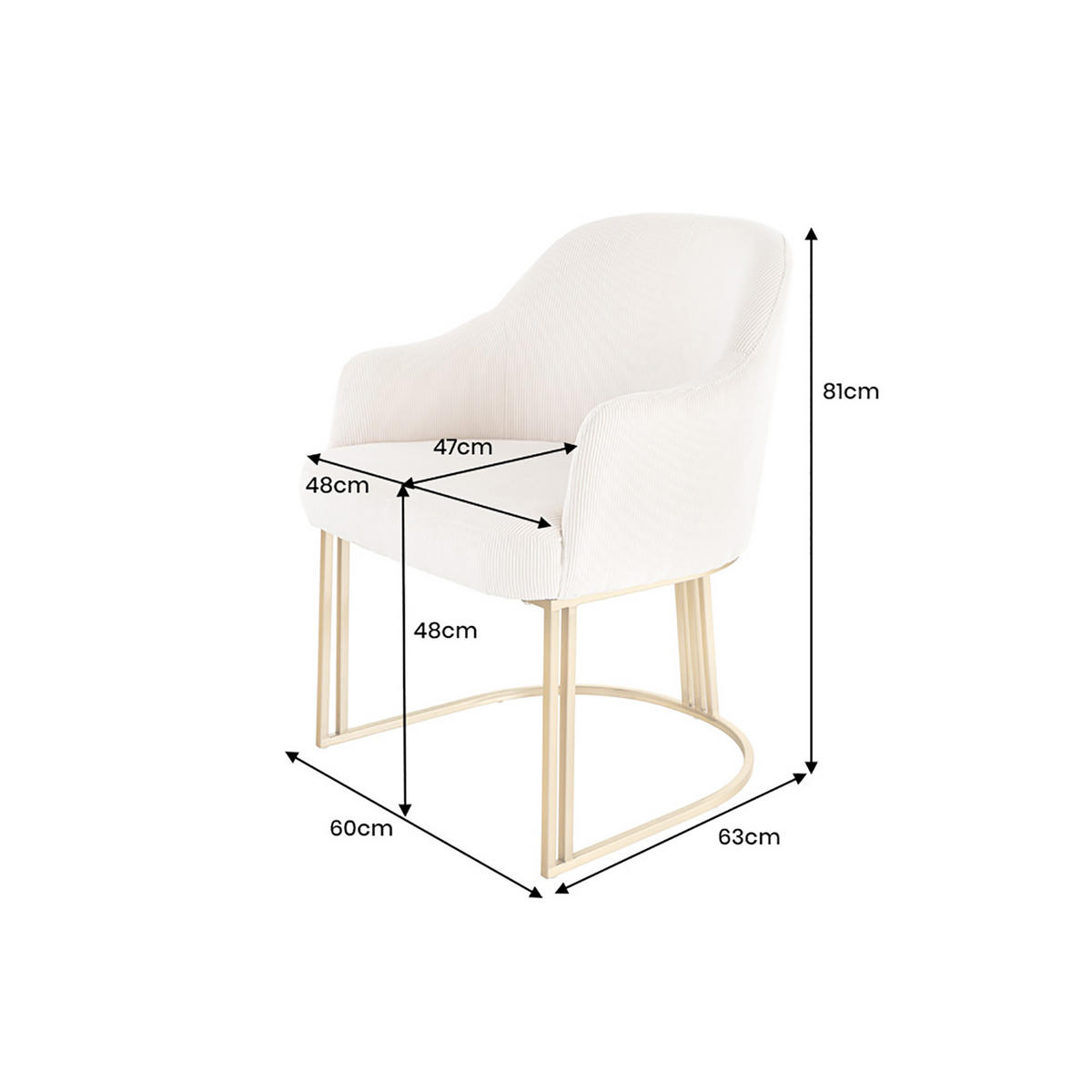 STUHL EXTRAVAGANCIA Massivholz Beige 80 cm - Beige/Goldfarben, Textil/Metall (60/81/63cm) - riess-ambiente