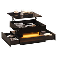 COUCHTISCH 65x65cm Schwarz Hochglanz LED Anhebbar 2 Schubladen Geometrisch - Schwarz, Holz (76.84/75.18/19.69cm) - FLIEKS