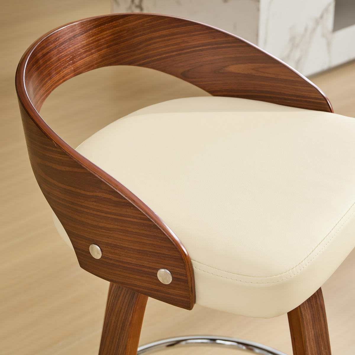 BARHOCKER 2er-Set Beige mit Rückenlehne und 360° Drehfunktion - Beige, Leder (48/77.5/46.5cm) - PANGIVO