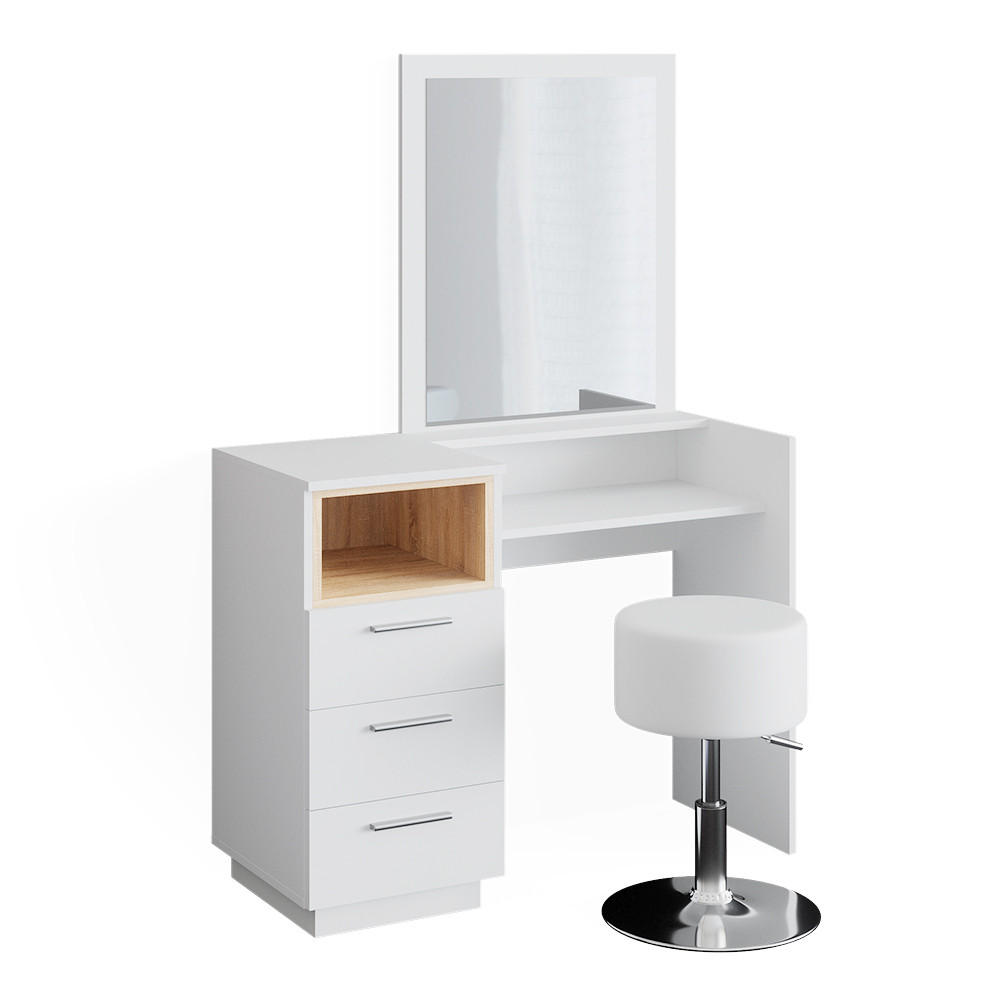 SCHMINKTISCH Beatrice Weiß 100 cm mit Hocker - Eichefarben/Weiß, Holzwerkstoff (42/148.8/100cm) - Vicco