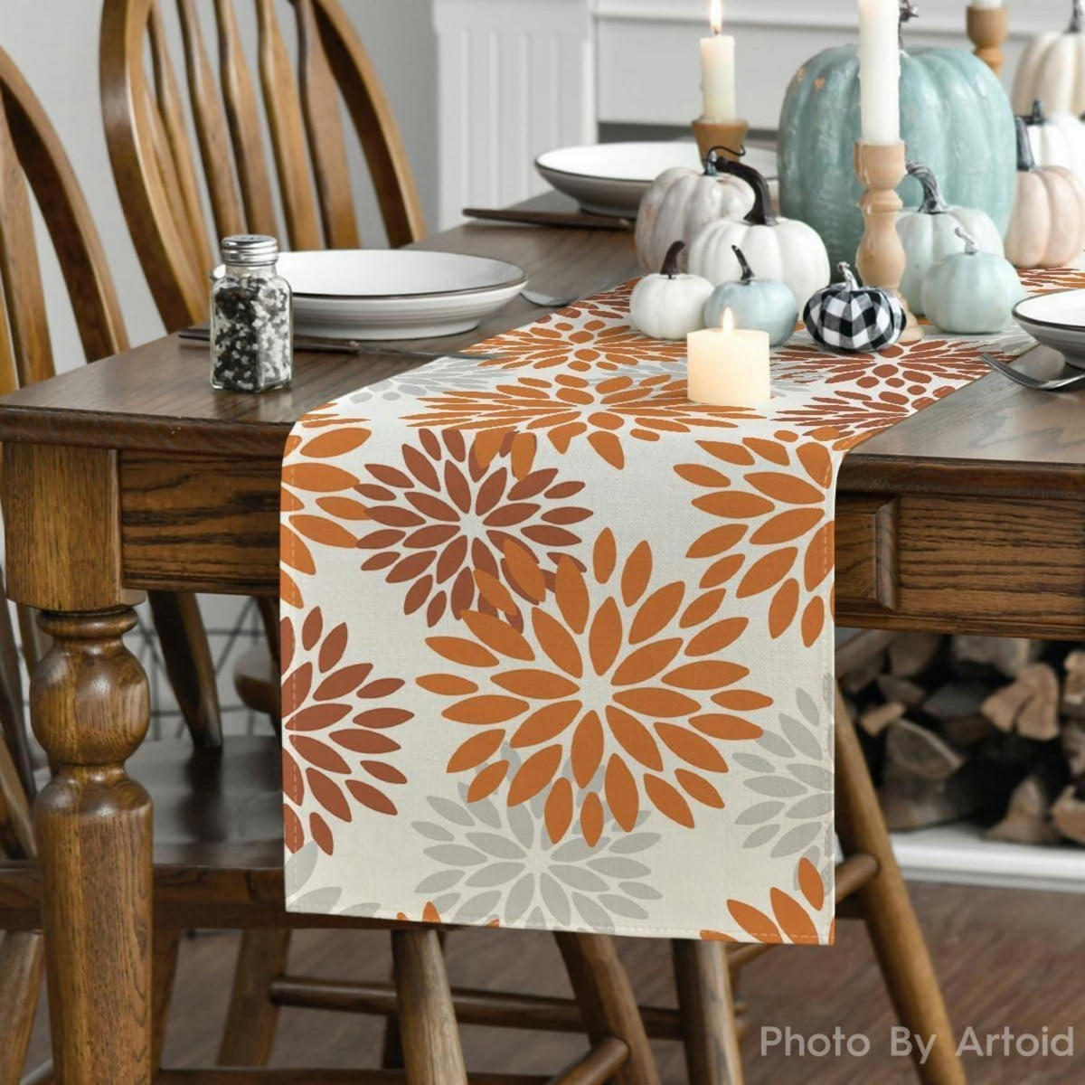 TISCHLÄUFER Blumenmuster Orange 40 x 100 cm - Multicolor, Textil (100/40/1.5cm)