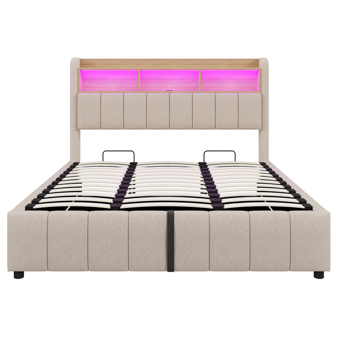 POLSTERBETT 180/200 cm Beige mit Stauraum, LED-Beleuchtung und USB - Beige, Textil (180/200cm) - Flora Grace