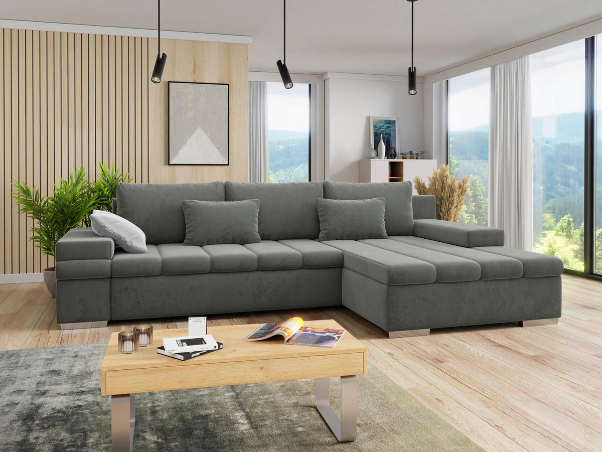 ECKSOFA Bangkok Premium, Seite: Rechts - Silberfarben/Hellgrau, Holz/Textil (310/175cm) - MIRJAN24