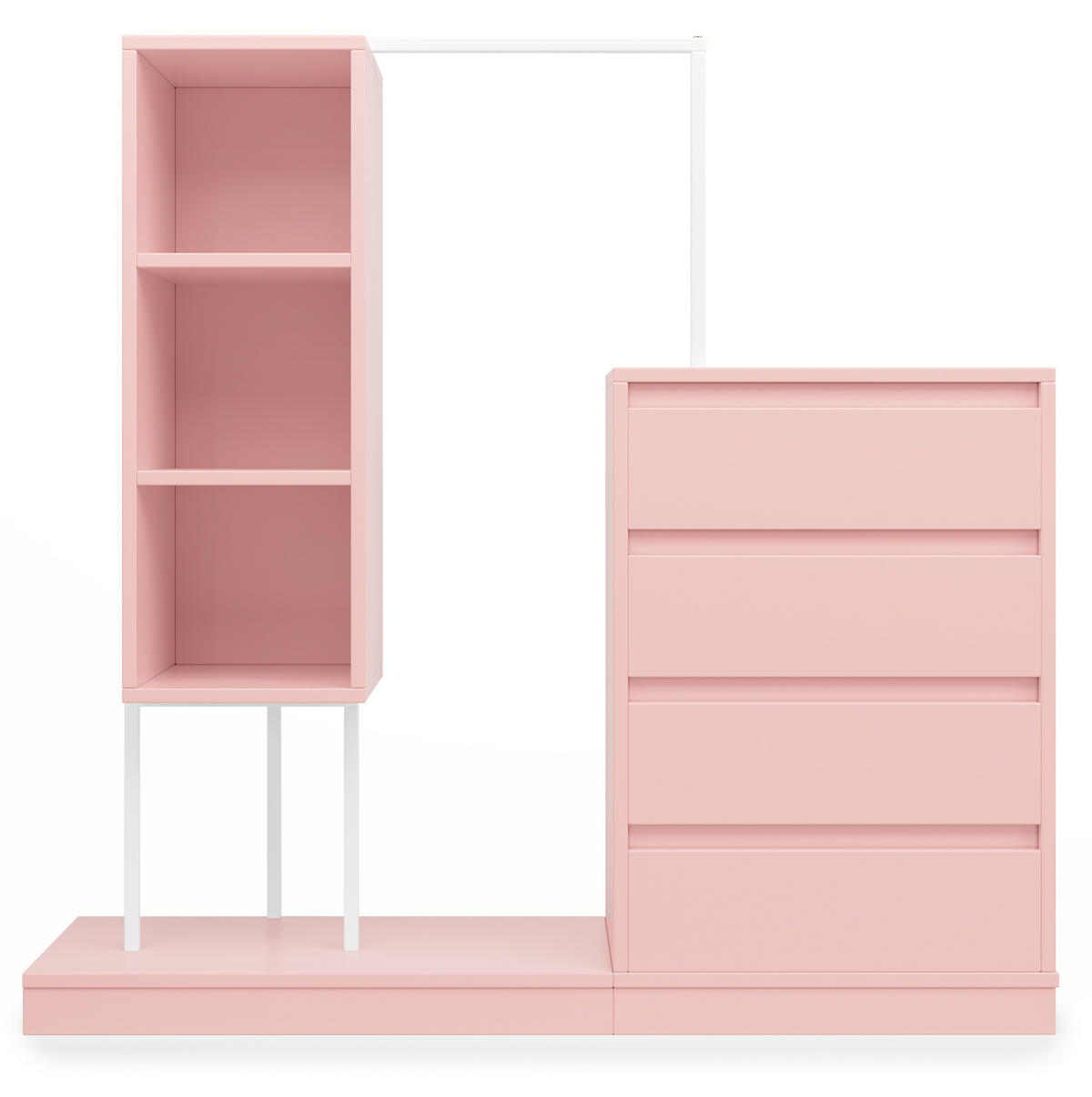 KLEIDERSCHRANK aus Spanplatte 40x100x135 cm Weiß/Rosa mit 4 Schubladen, 3 offenen Fächern und Kleiderstange - Pink, Holzwerkstoff (140/135/40cm) - Modfu
