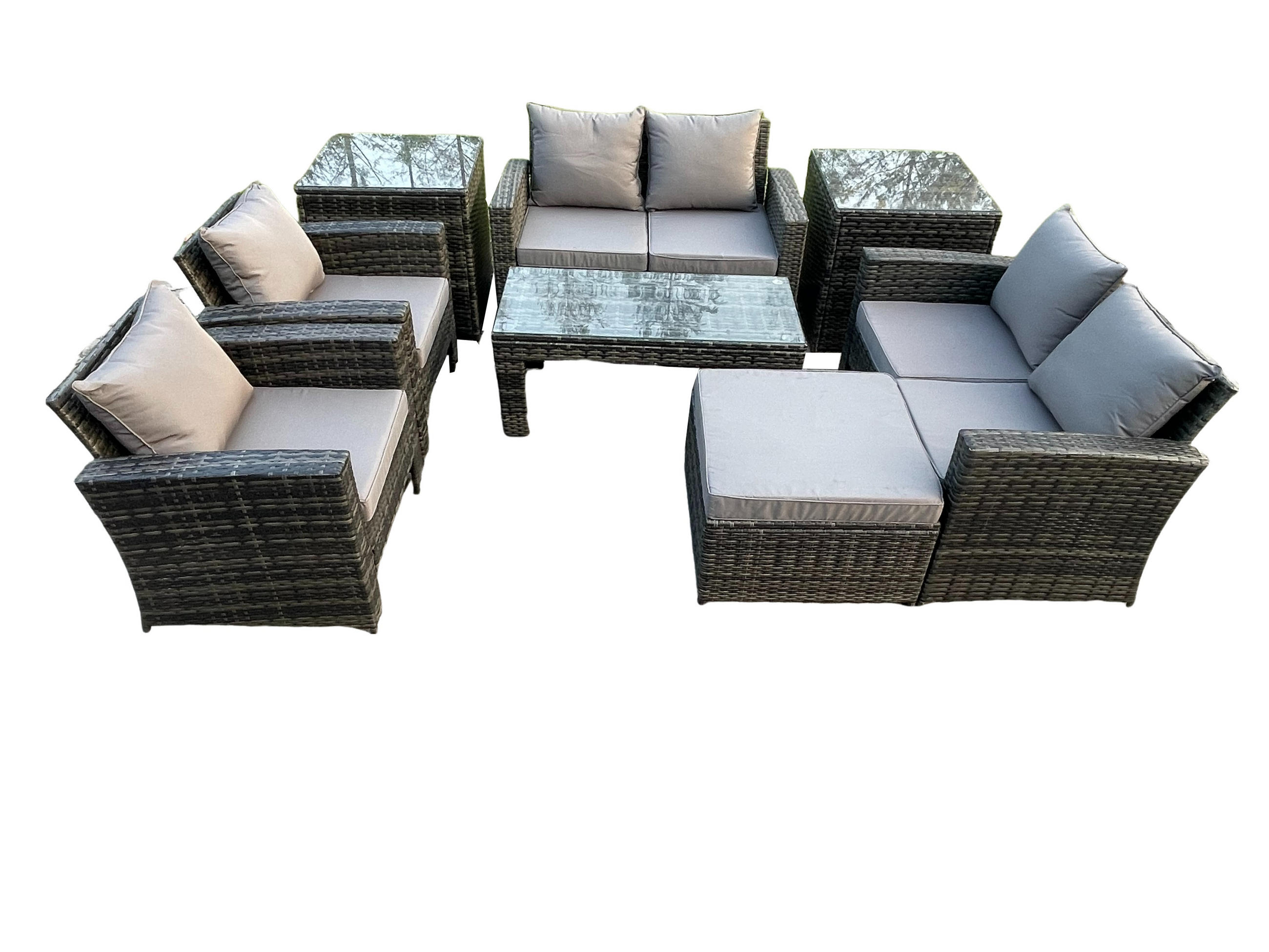 GARTENMÖBEL Set Polyrattan Dunkelgrau 7-Sitzer - Dunkelgrau, Metall - Fimous