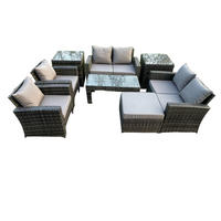 GARTENMÖBEL Set Polyrattan Dunkelgrau 7-Sitzer - Dunkelgrau, Metall - Fimous