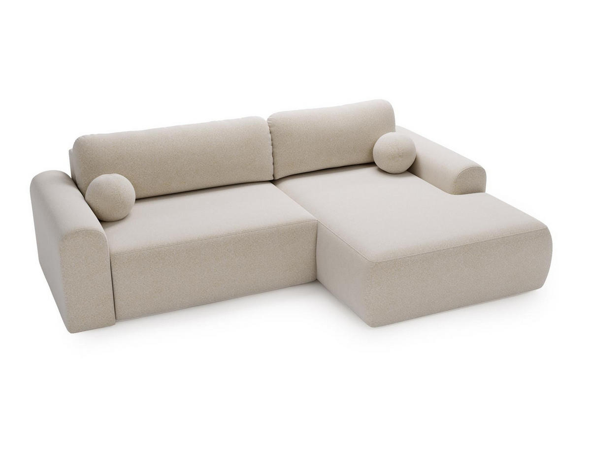 ECKSOFA Aurora Creme, mit Schlaffunktion in Lambi Stoff, rechte seite - Creme, Holzwerkstoff/Textil (257/177cm) - Bettso