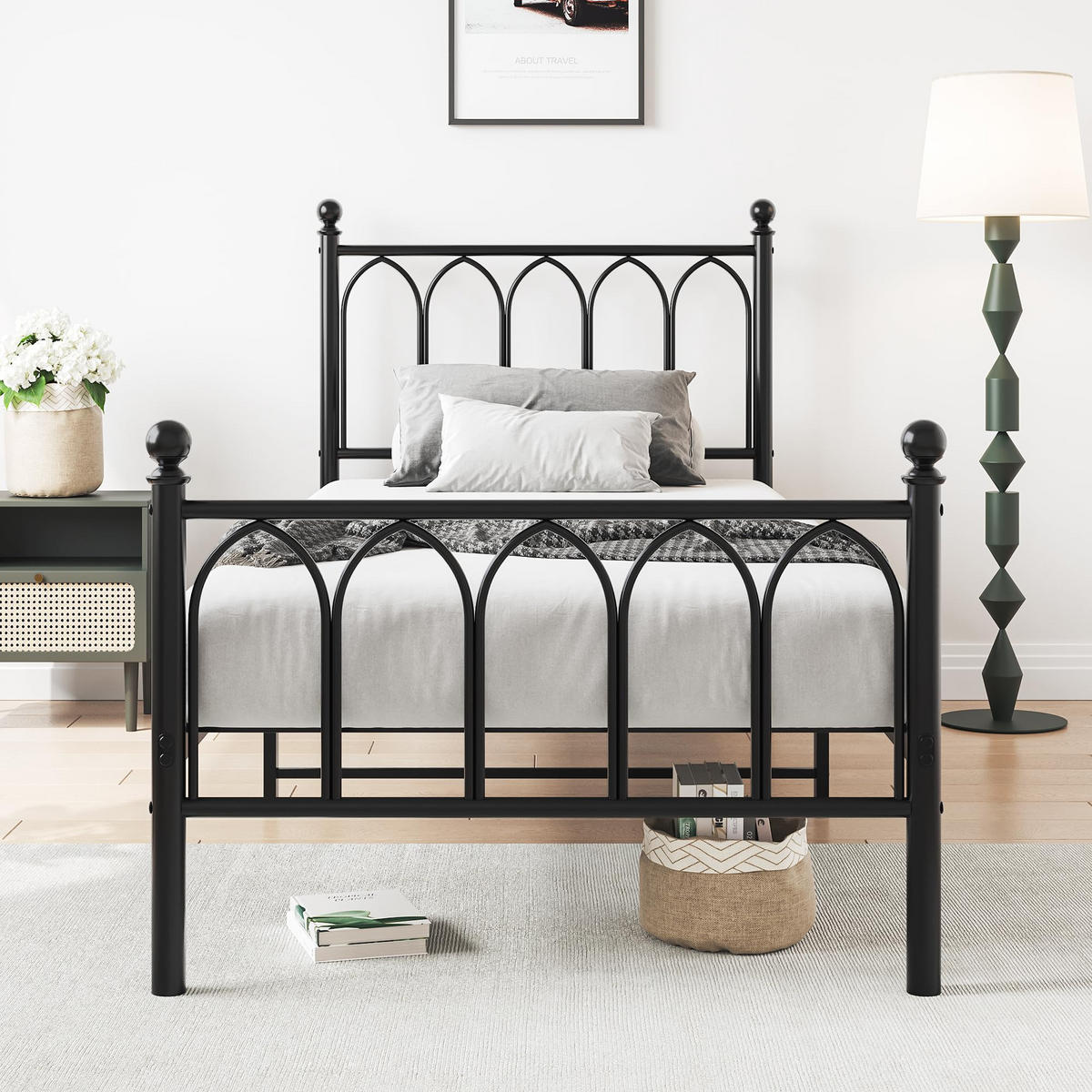 METALLBETT 90x200 cm Vintage Stauraum schwarz - Schwarz, Holzwerkstoff (90/200cm) - LEBENLANG