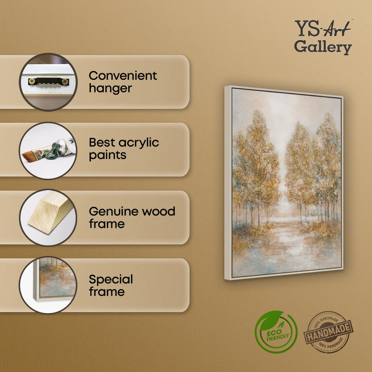 GEMÄLDE Herbstlicher Hain Schattenfugenrahmen Beige 70x50 cm - Beige, Holz (70/50cm) - YS-art gallery