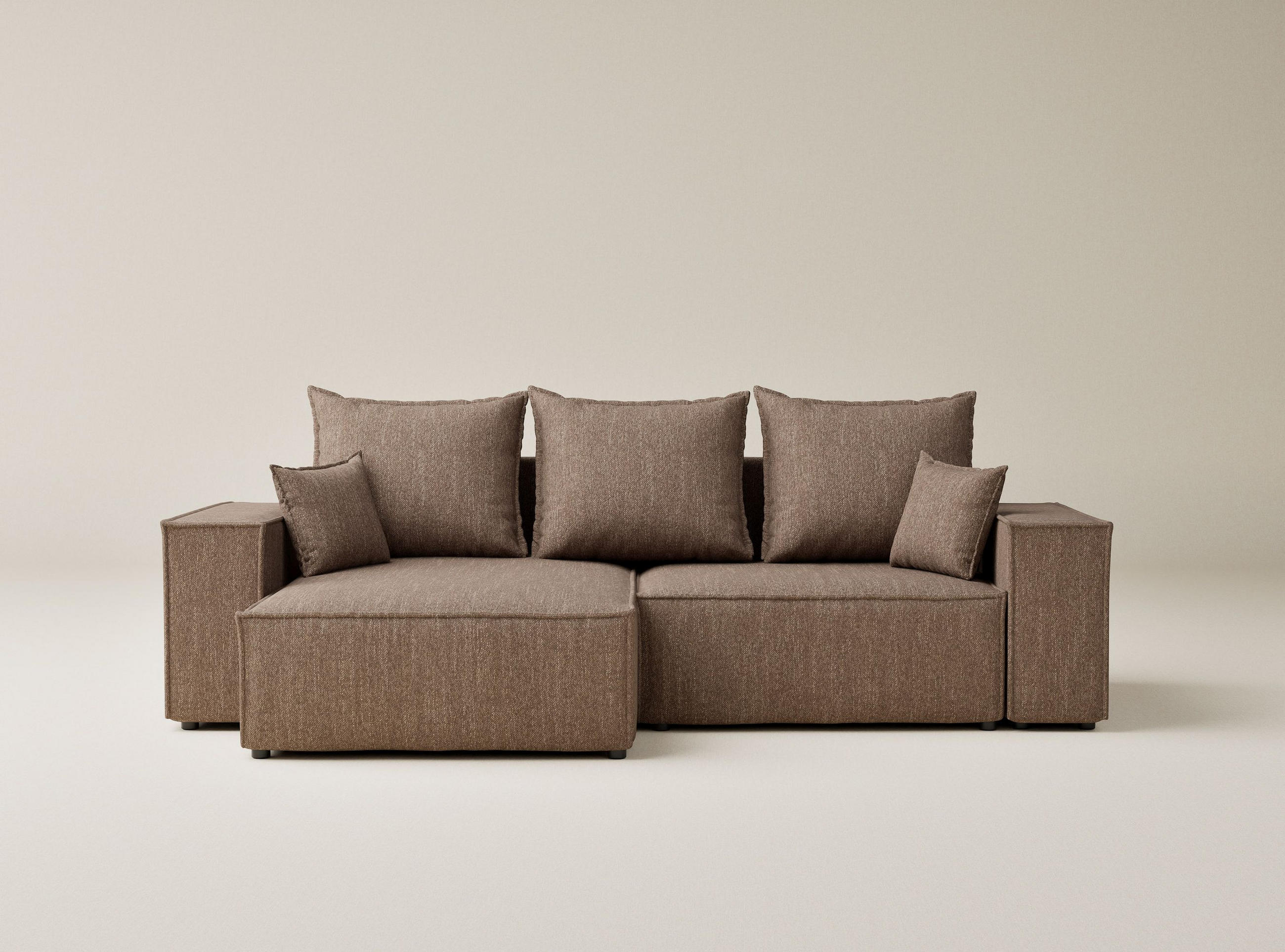 ECKSOFA MIT SCHLAFFUNKTION Moyo Hellbraun Webstoff - Hellbraun/Schwarz, Holz/Holzwerkstoff (255/148cm) - Maison de Reve