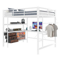 HOCHBETT 140/200 cm in Weiß mit LED-Beleuchtung, Schreibtisch und 3 Schubladen - Weiß, Metall (140/200cm) - Flora Grace