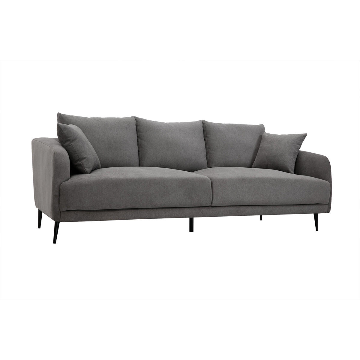 SOFA 3-Sitzer Grauer Stoff Samtdesign Schwarzes Metall JERRY - Hellgrau, Textil (93/84/209cm) - Miliboo