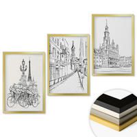 WANDBILDER 3er Set - 40x60 cm Goldrahmen - Einfache Zeichnungen von Stadtlandschaften - Goldfarben, Kunststoff (40/60cm) - ArtPrintCave