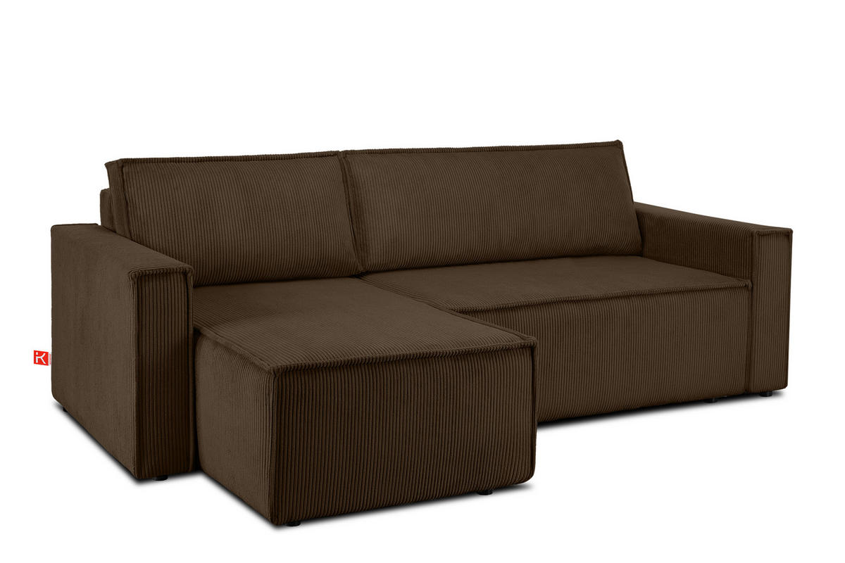 ECKSOFA-LINKS/RECHTS NAPI Schlaffunktion mit Cordbezug, dunkelbraun - Dunkelbraun/Schwarz, Textil (246/148cm) - KONSIMO®