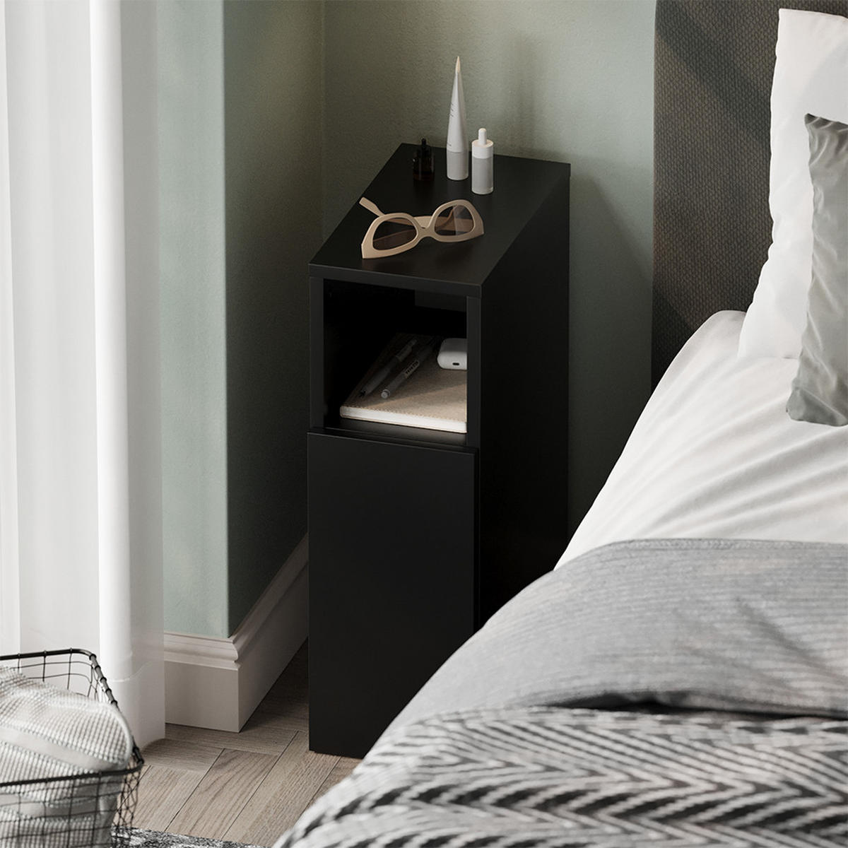 NACHTTISCH Enton Schwarz 20 x 59.5 cm mit 1 Tür - Schwarz, Holzwerkstoff (20/59.5/35cm) - Vicco