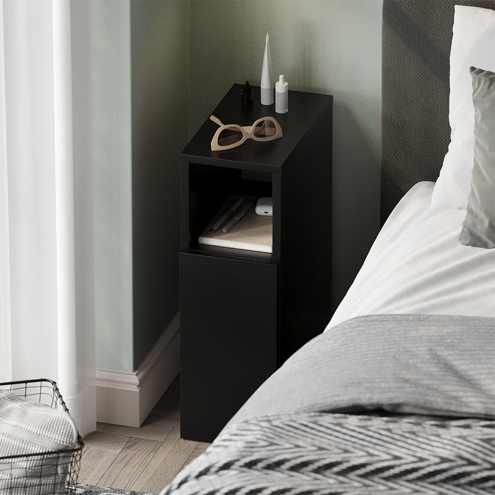 Thumbnail - Vicco Nachttisch, Schwarz, Holzwerkstoff, 1 Fächer, Rechteckig, 20x59.5x35 cm, Schlafzimmer, Nachttische