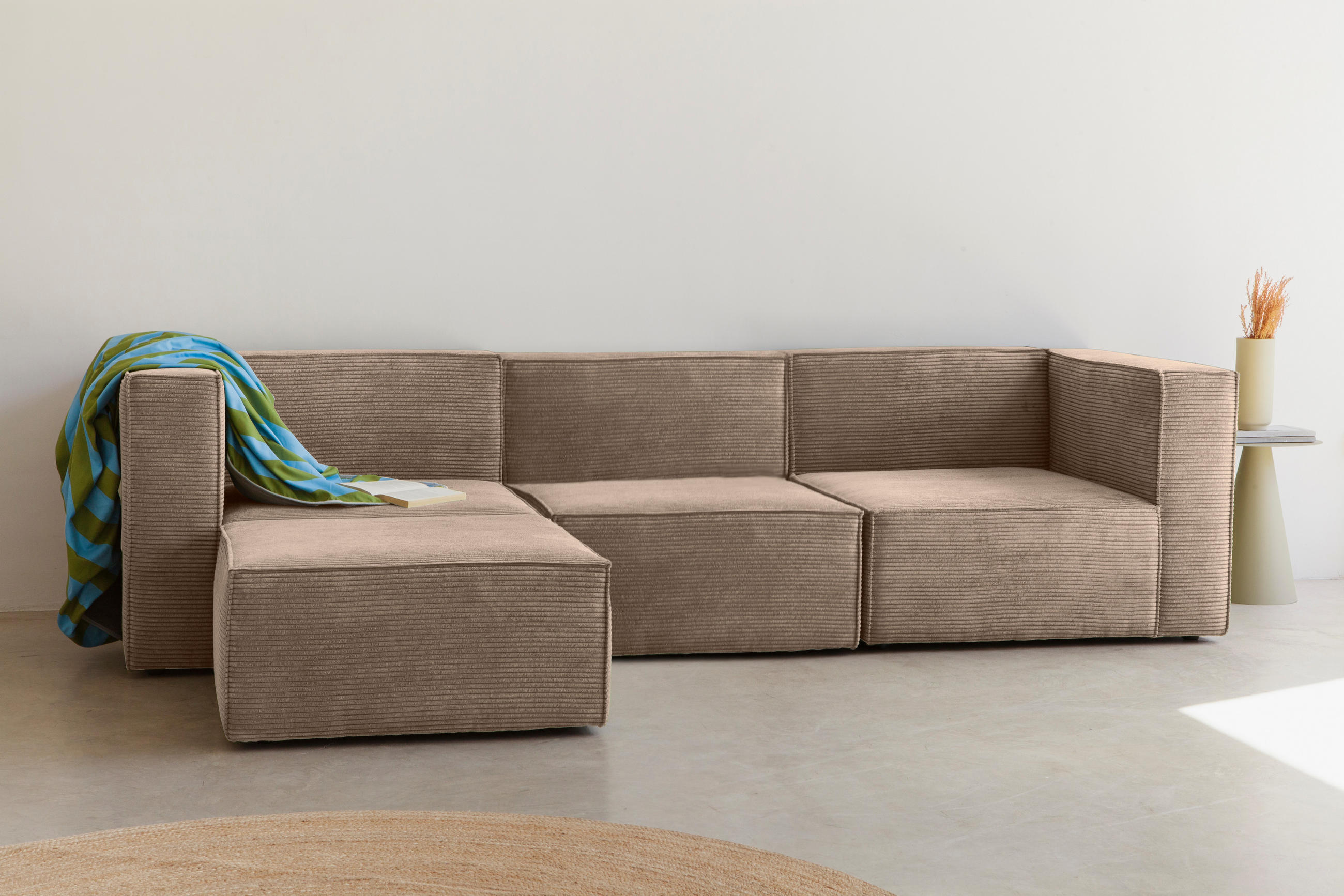 3-SITZER-SOFA Chaiselongue bezogen Steinkord-nicht modular-Samt HARPER - Beige, Textil (100/65/280cm) - RNT By Really Nice Things