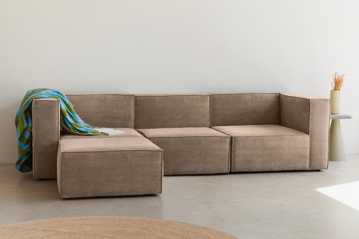 4-SITZER-SOFA Chaiselongue bezogen Steinkord-nicht modular-Samt HARPER - Beige, Textil (100/65/360cm) - RNT By Really Nice Things