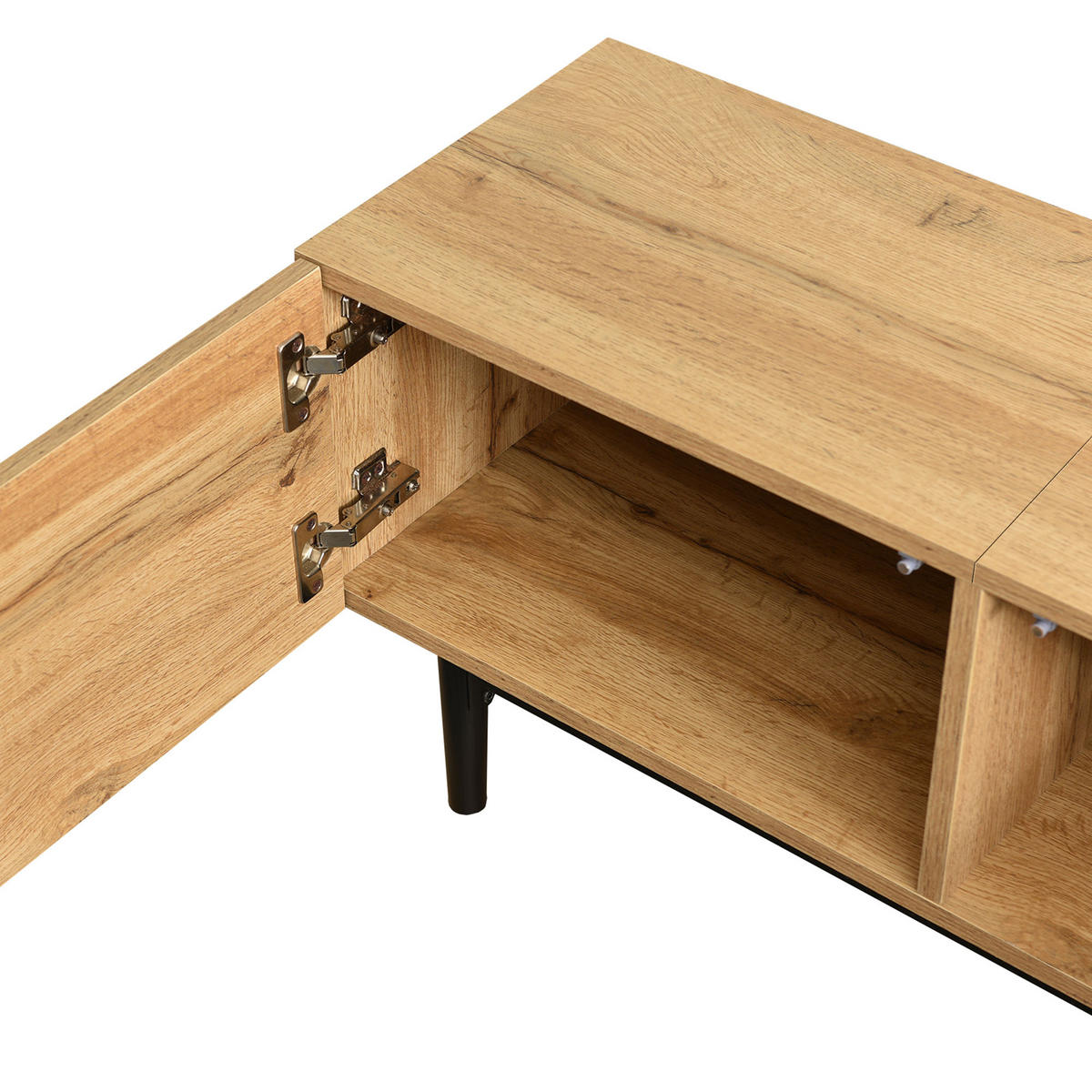 LOWBOARD in Eichefarben mit Holzmaserung und LED-Licht für Wohnzimmer, B175/T31/H41 cm - Eichefarben/Schwarz, Holzwerkstoff/Metall (175/41/31cm) - STILVORA