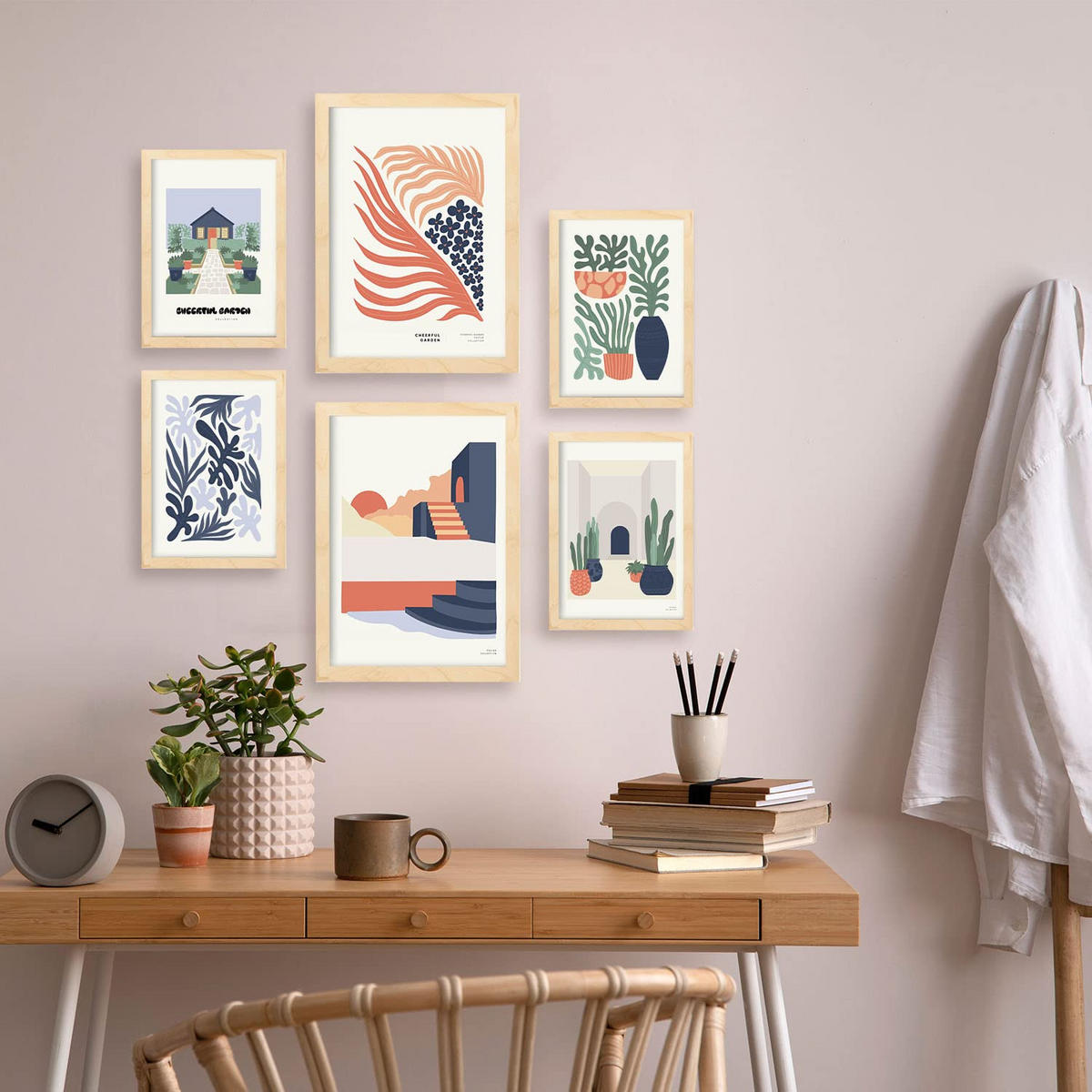 POSTER Set Mit 6 Minimalistischen Fröhlicher Garten A3 & A4 Rahmenlos - Klar, Papier (29/3cm) - Nacnic