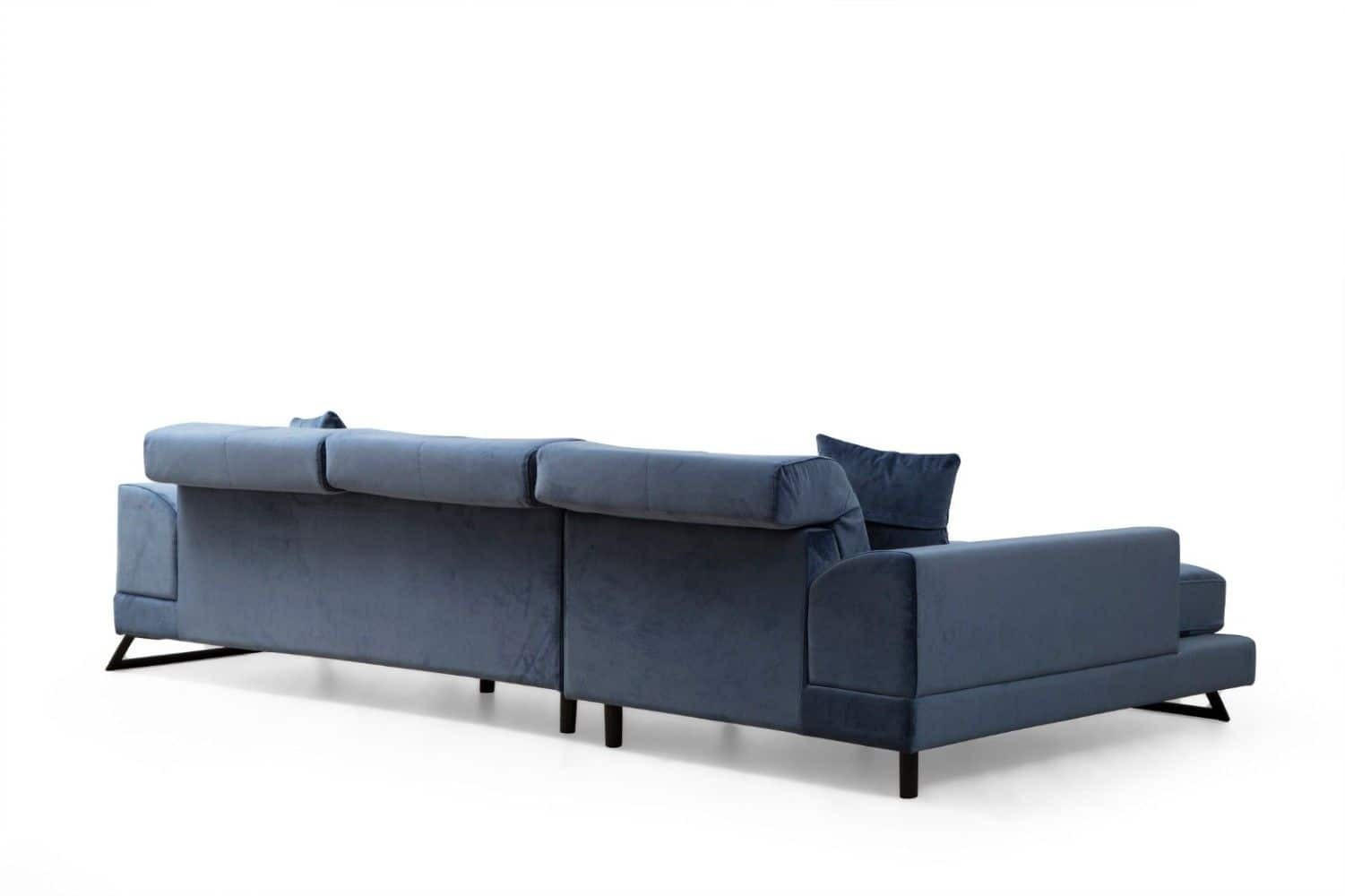 ECKSOFA mit verstellbarer Rückenlehne - Blau/Schwarz, Holz/Textil (304/190cm) - myHomelando