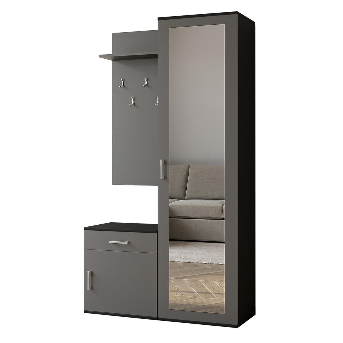 GARDEROBENSCHRANK VENTO 100/180,5/35 cm Modern Garderobe-Set Schwarz - Schwarz/Grau, Holzwerkstoff (100/180.5/35cm) - MASSENO