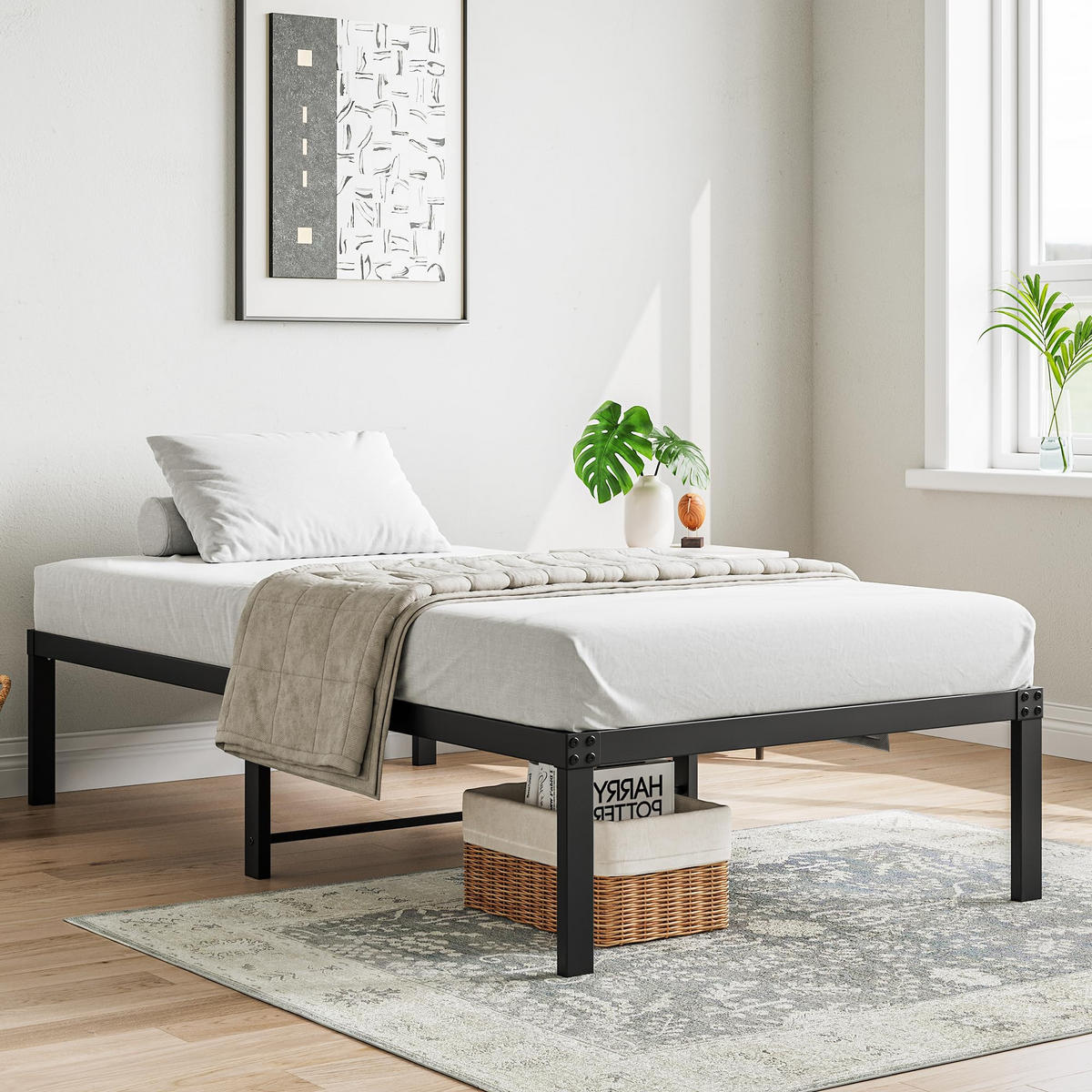 METALLBETT 90/200 cm DE-33035 mit Stauraum und geräuschlos Schwarz - Schwarz, Metall (90/200cm) - ComfortXL