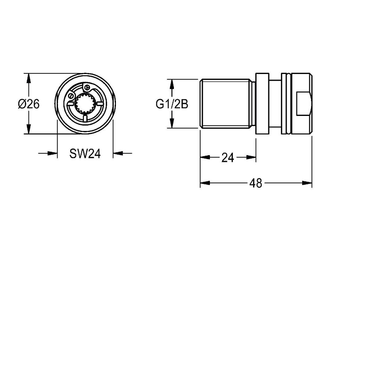 ANSCHLUSSSTUTZEN DN15 AQUAJET-Slimline 9,0 l/min 48 mm 2030058667 - Edelstahlfarben, Metall (10/3/6cm) - KWC